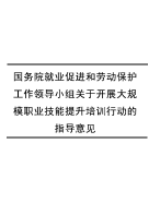 国务院就业促进和劳动保护工作领导小组关于开展大规模职业技能提升培训行动的指导意见